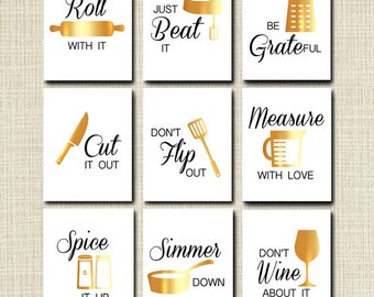 kitchen wall art kitchen decor printable signs instant download gold foil kitchen utensil art be grateful modern gallery wall set of 9 - Kitchen Sayings kitchen wall art kitchen decor printable signs instant download gold foil kitchen utensil art be grateful modern gallery wall set of 9 - Kitchen Sayings