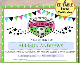 soccer awards etsy soccer awards certificate