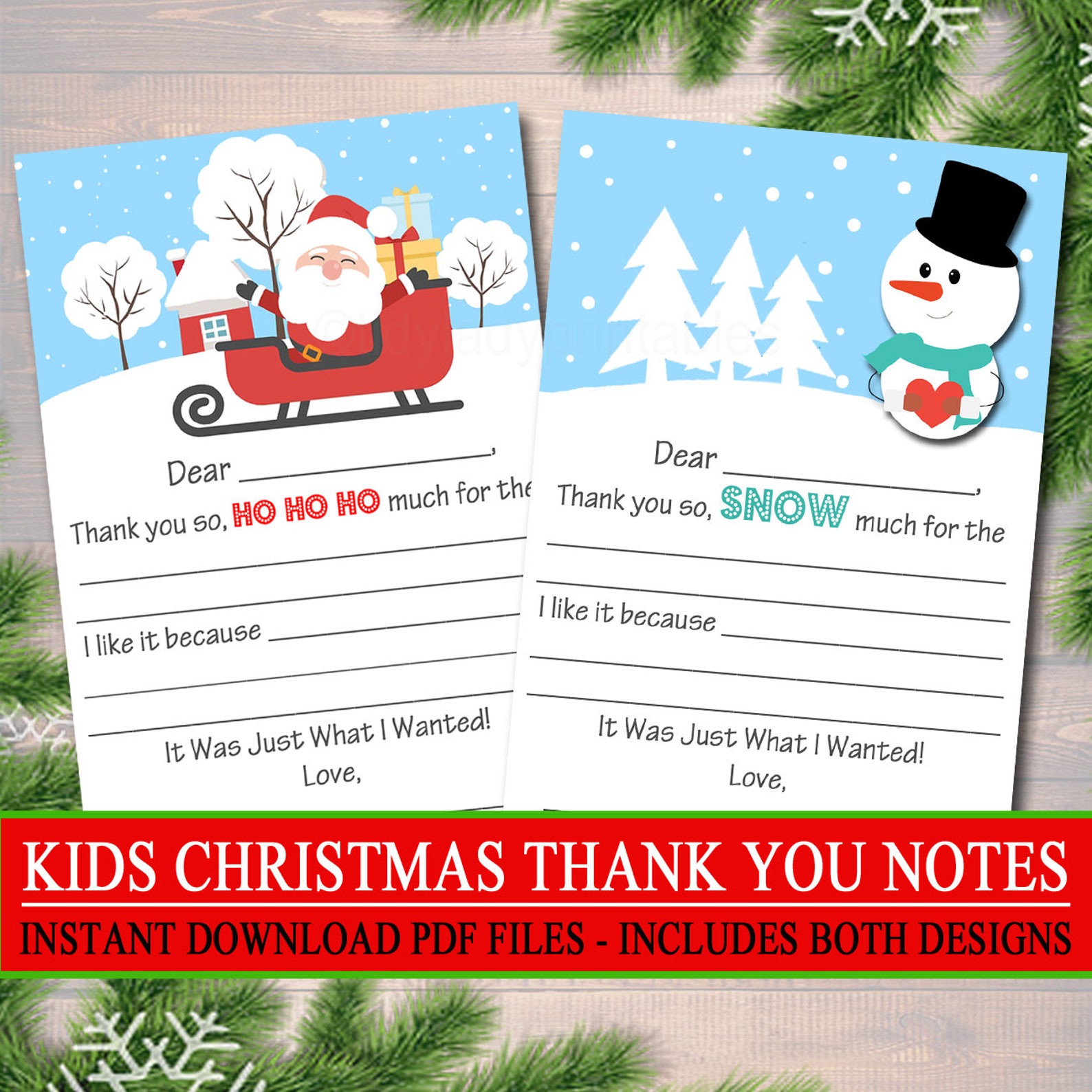 Kid's Christmas Thank You Cards INSTANT DOWNLOAD - Etsy