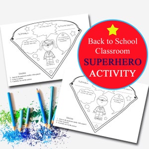 PRINTABLE Superhero Classroom Activity, INSTANT DOWNLOAD, SuperHero Classroom, Elementary Teacher Superhero Worksheets, Superhero Banner