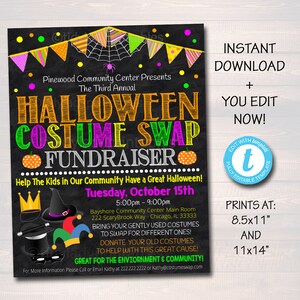 EDITABLE Halloween Costume Swap Flyer, Kids Costume Drive Fundraiser Flyer/Poster Printable, Community Halloween Event Church School Pto Pta