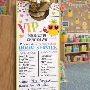 Editable Tropical Luau Room Service Door Hanger: Teacher & Staff Appreciation Thank You Idea (Digital Download)