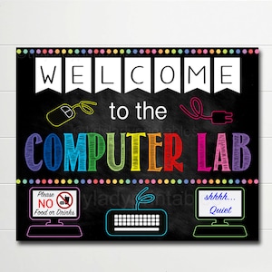 Computer Lab School Sign, Classroom Decor, Teacher Door Sign, Computers Class Sign, Classroom Decorations, Classroom Rules Chalkboard Poster