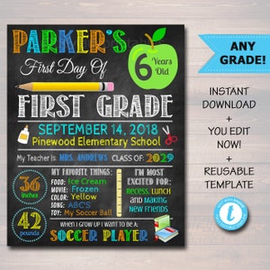 First Day Of School Sign, Back to School Chalkboard Poster, Personalized School Chalkboard Sign, Any Grade Sign 1st Day of School