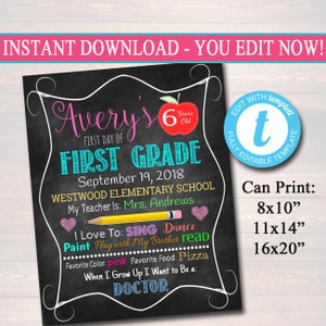First Day Of School Sign, Back to School Chalkboard Poster, Personalized School Chalkboard Sign, Any Grade Sign 1st Day of School