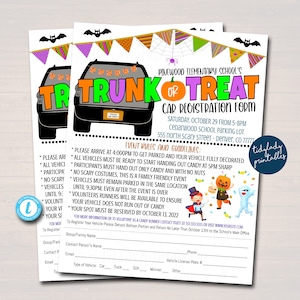 EDITABLE Trunk or Treat Car Registration Form Printable Halloween Flyer, Community Church Halloween Event Sign Up Sheet Kids Halloween Party