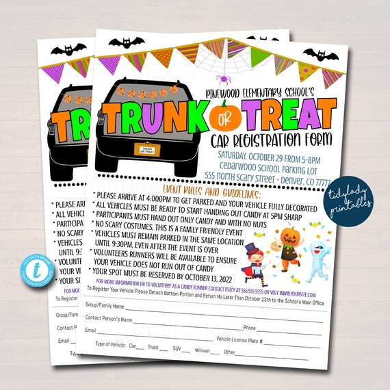 EDITABLE Trunk or Treat Car Registration Form Printable Halloween Flyer, Community Church Halloween Event Sign Up Sheet Kids Halloween Party Il_570xn