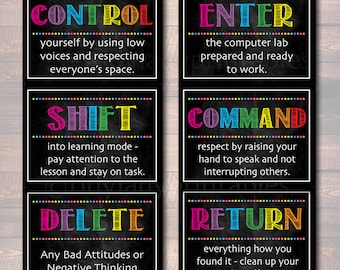 Computer Lab Poster Set, Classroom Decor, INSTANT DOWNLOAD, Computers Class Decor, Teacher Printables, Classroom Rules Chalkboard Posters