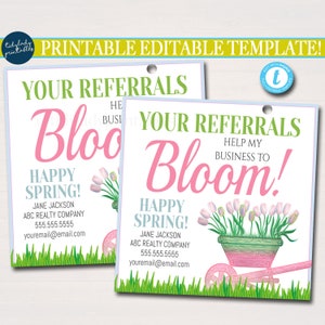 Frühling Makler Geschenk Tags, Ostern Pop by Tags, Ihre Empfehlungen helfen meinem Geschäft zu blühen, Makler Marketing, Empfehlung Frühlingsblumen, EDITIERBAR