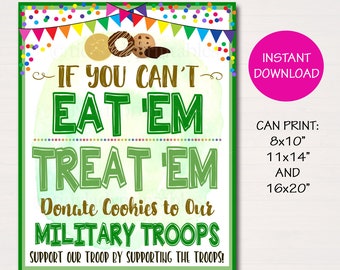 Cookie Booth Sign If You Can't Eat 'Em Treat 'Em, Donate Cookies to Troops, Military Cookies, Printable Cookie Drop Banner INSTANT DOWNLOAD