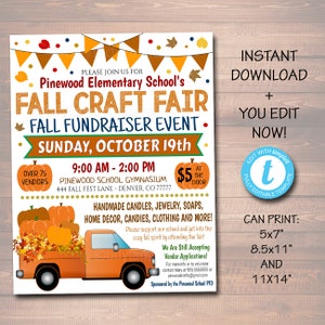 EDITABLE Fall Festival Fall Harvest Flyer/Poster Printable Halloween Invitation, Community Church School Halloween Event, Fall Craft Market