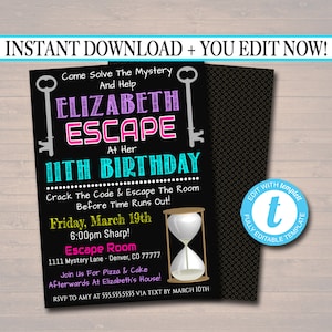 Editable Escape Room Birthday Invitation: Mystery Spy Party (Digital Download)