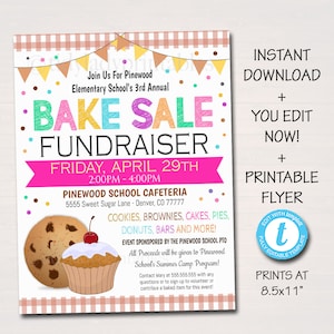 EDITABLE Bake Sale Flyer, Printable PTA, PTO Flyer, School Family Fundraiser Event, Team Sports Center, Church Printable Digital Invitation