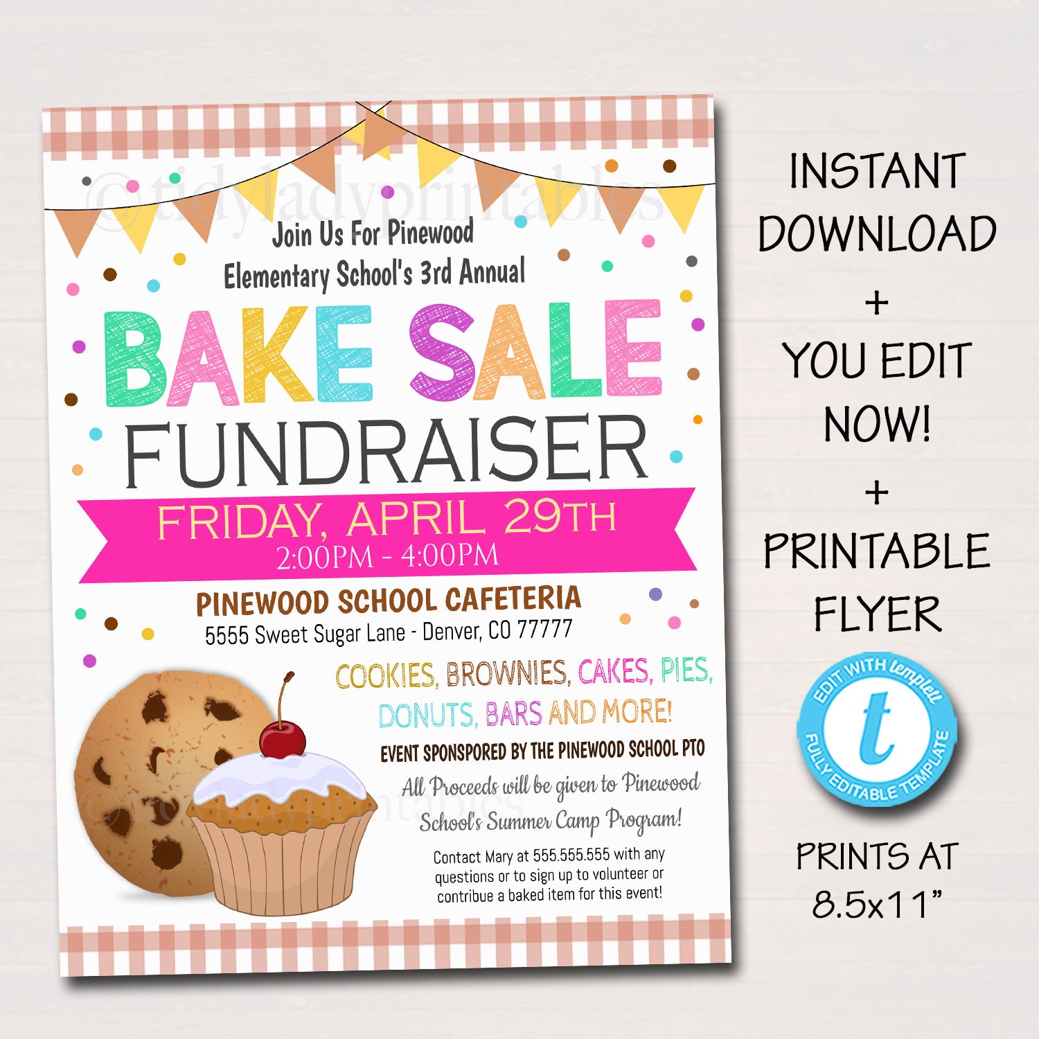 EDITABLE Bake Sale Flyer, Printable PTA, PTO Flyer, School Family  Fundraiser Event, Team Sports Center, Church Printable Digital Invitation For Bake Sale Flyer Template Free