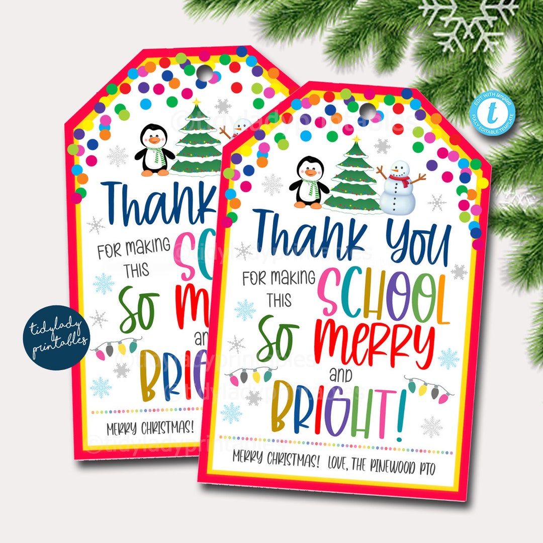 Christmas Gift Tag, Thanks for Making This School Merry and Bright ...