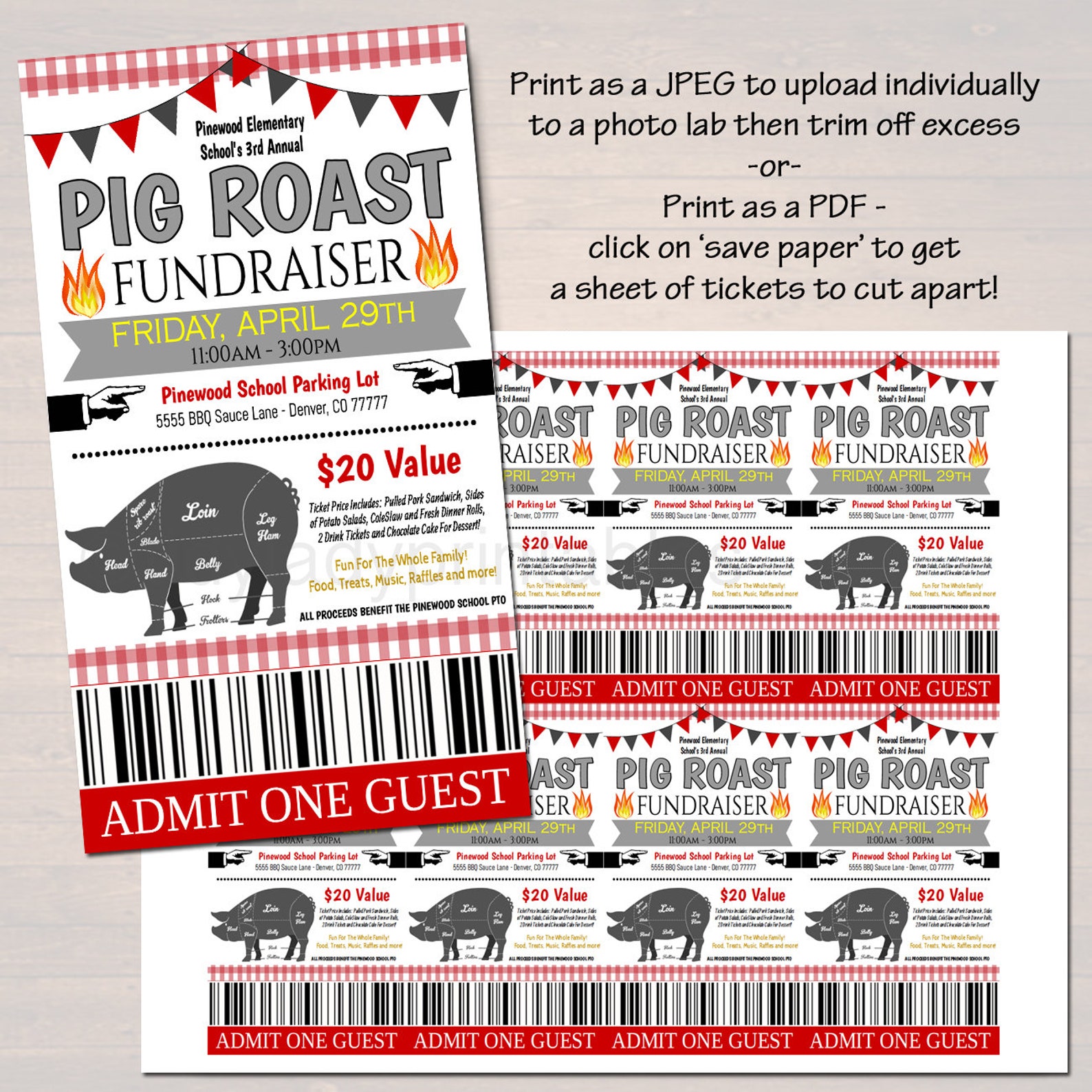 Pig Roast Fundraiser Flyer Ticket Poster Set: Editable BBQ Benefit ...