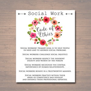 Social Work Code Of Ethics, Social Worker Gift, Social Worker Office Decor Printable Wall Art INSTANT DOWNLOAD, Digital Social Worker Poster