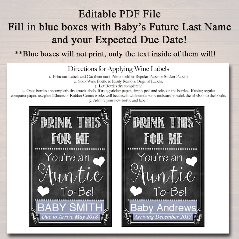 Drink This For Me You/'re An Auntie To Be Digital Wine Label Pregnancy Announcement New Aunt Gift Sister Promoted to Aunt Pregnancy Reveal