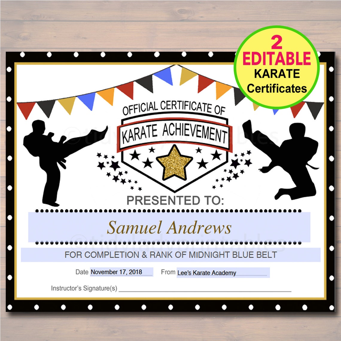 EDITABLE Karate Certificates INSTANT DOWNLOAD Karate Belt Etsy
