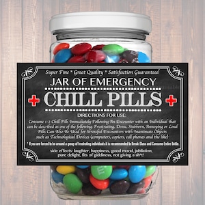 Chill Pills Label, Chalkboard Label Gag Gift Professional Office Gift, Christmas Gift, Birthday Gift, Boss Gift, Cowork Gift Printable Label image 1