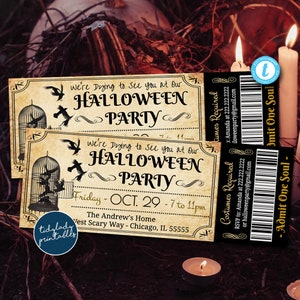 Druckbare Halloween Ticket Einladung, Kostüm Party Einladung, Geburtstag, Kinder Halloween Party einladen, Erwachsene Halloween, SOFORTIGER DOWNLOAD