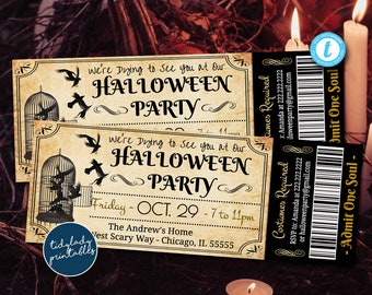 Printable Halloween Ticket Invitation: Costume Party Invite (Instant Download)