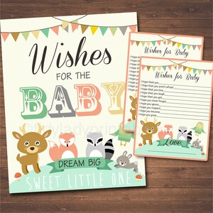 Forest Animals Woodland Baby Shower Wishes for Baby, INSTANT DOWNLOAD, Printable Baby Shower Games, Forest Friends Animal Themed Baby Shower image 1