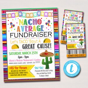 EDITIERBARE Taco Nacho Bar Fundraiser Flyer Ticket Set, pto pta, Church Charity Community School Benefizveranstaltung, Nacho Durchschnitt, SOFORTIGER DOWNLOAD