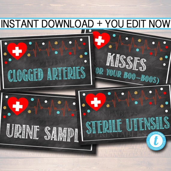 Editable Nurse Food Tent Labels, Printable Party Decor, Graduation Chalkboard Printable, Retirement Party, Nurse RN Invite, INSTANT DOWNLOAD Il_570xn