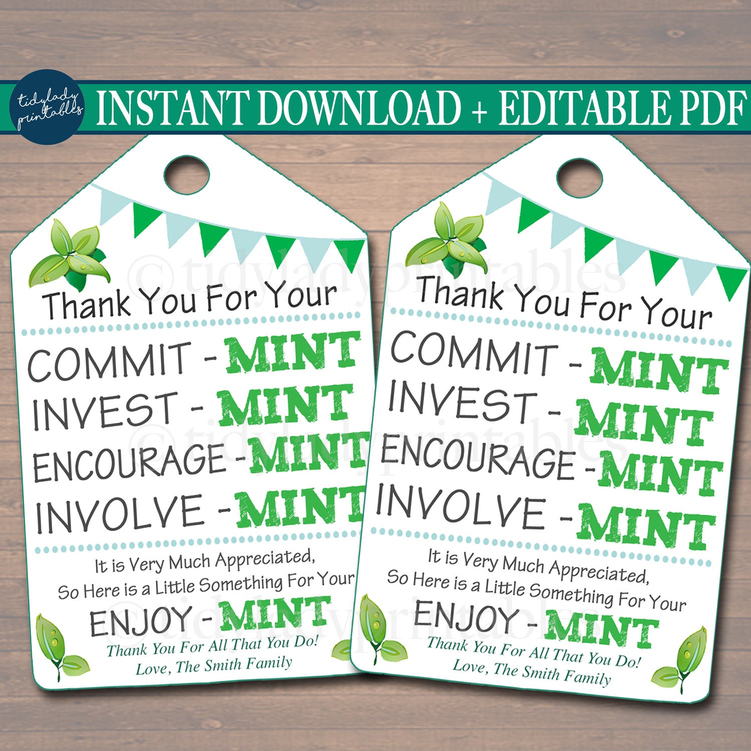 Printable Thank You Tags Volunteer Mint Labels Printable Etsy Australia
