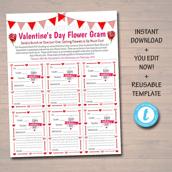 Editable Valentine S Day Flower Gram Flyer School