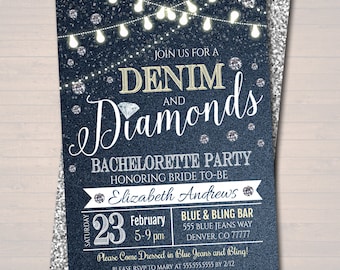 Denim and Diamonds Junggesellinnenabschied Einladung (Digitaler Download)