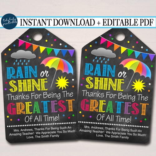 Editable Teacher Appreciation Gift Tags Sunshine Thank You Tag - Etsy