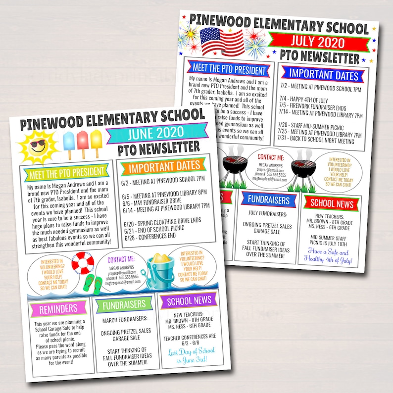 Yearly Pto Pta Newsletter Template Set, Classroom Printable Handout Flyer, Seasonal School Year Meeting Agenda Organizer, EDITABLE Template image 2