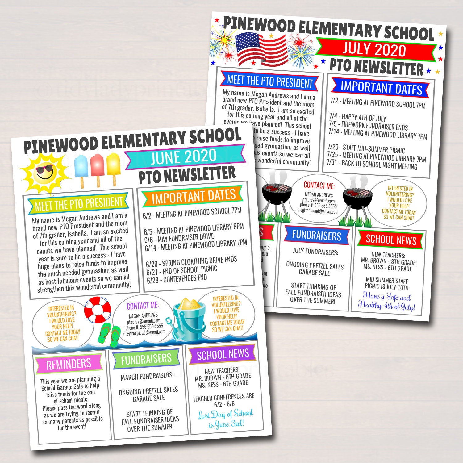 Seasonal PTO PTA Newsletter Template Set: Editable School Handout - Etsy