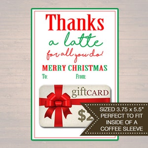 Titulaire de carte-cadeau de café de Noel, Merci une carte de douille de café de vacances de Latte, bourrage de bas imprimable, professeur de vacances, TÉLÉCHARGEMENT INSTANTANÉ