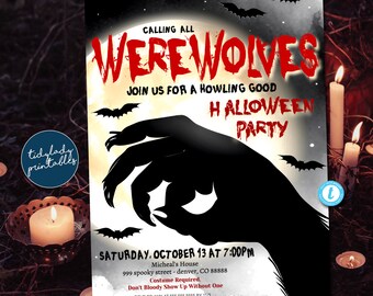 Werewolf Halloween Party Invitation: Spooky Costume Birthday (Editable Template)