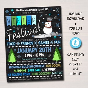 EDITABLE Winter Festival Holiday Flyer/Poster Printable Christmas Invitation Community Winter Event, Church School Pto Pta Fundraiser Invite
