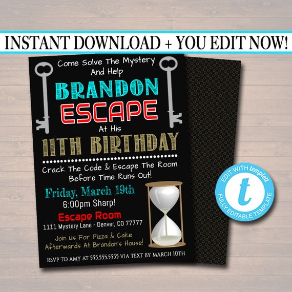 EDITABLE Escape Room Birthday Invitation, Boy Mystery Clue Spy Birthday Digital Detective Invite, Escape Chamber Party, INSTANT DOWNLOAD Il_570xn