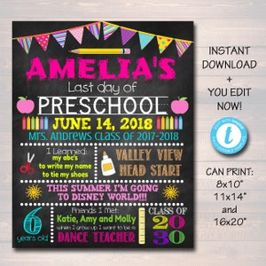 EDITABLE Last Day of School Photo Prop School Chalkboard Poster DIY ...