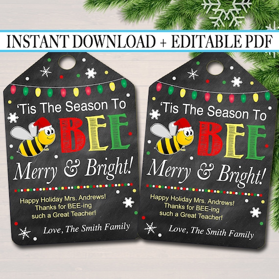 Christmas Gift Tag, Chapstick Bee Tag, Volunteer Thank You Gift Pta Pto Staff Teacher Holiday Balm, Honey Favor Printable INSTANT + EDITABLE Il_570xn