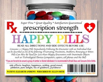 EDITABLE Happy Pills Label, Funny Gag Gift Professional Office Gift, Christmas Gift, Birthday Gift, Boss Gift, Cowork Gift Printable Label