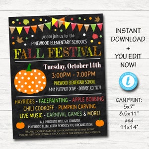 EDITABLE Fall Festival Fall Harvest Flyer/Poster Printable Halloween Invitation, Community Halloween Event, Church School Halloween Party