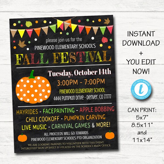 editable fall festival fall harvest flyer poster printable halloween invitation community halloween event church school halloween party fall carnival flyer