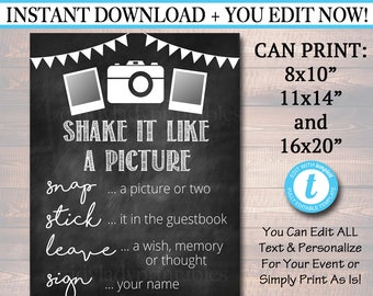EDITABLE Photo Guestbook Sign, Printable Sign, Shake it like a polaroid picture, INSTANT DOWNLOAD, Graduation Wedding Party, Photobooth Sign