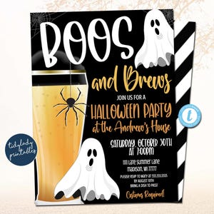 Invitación editable para fiesta de Halloween de Boos and Brews (descarga instantánea)