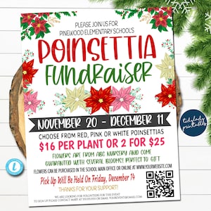 Poinsettia Fundraiser Flyer and Order Form, Christmas Charity Nonprofit ...
