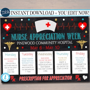 Editable Nurses Appreciation Week Itinerary Poster (Printable)