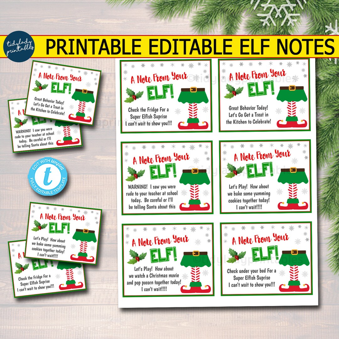 Editable Printable Elf Notes: Christmas Notecards (DIY Template) - Etsy