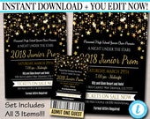 EDITABLE Prom Set, Dance Flyer Invitation Ticket Starry Night, Gold Glitter Under The Stars High School Event, Pto, Pta INSTANT DOWNLOAD Il_170x135
